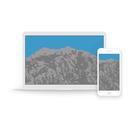 Laptop and smartphone mockups and mountains inside.のイラスト素材