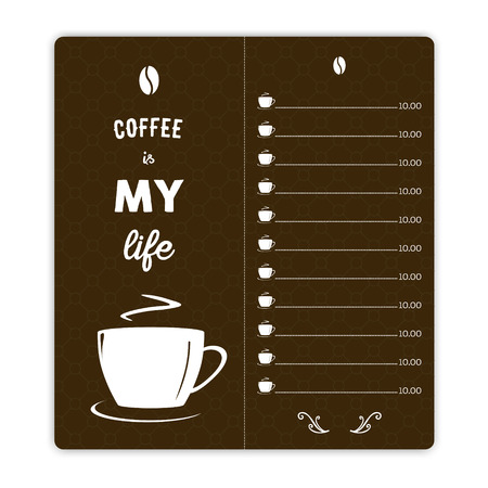 Coffee card with coffee cup on brown background and hand written quote Coffee is my life.のイラスト素材