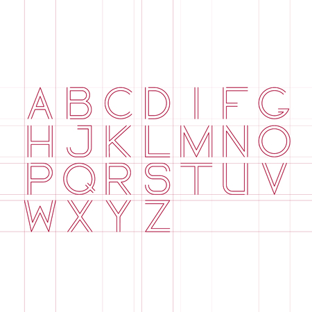 Red thin line font. Latin alphabet on white backgroundのイラスト素材