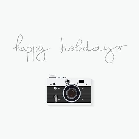 Old camera  and hand written quote Happy holidays.のイラスト素材