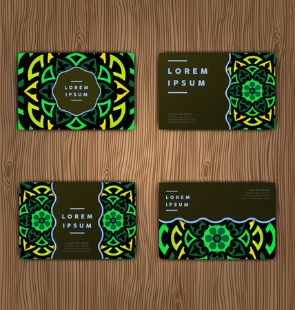 Cards with mandala. Round Ornament Pattern.のイラスト素材