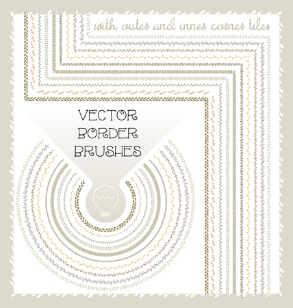 Hand drawn hipster floral and geometric border brushes with outer and inner corner tilesのイラスト素材