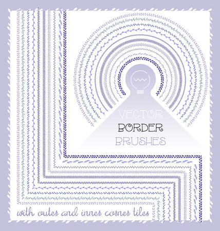 Hand drawn hipster floral and geometric border brushes with outer and inner corner tilesのイラスト素材
