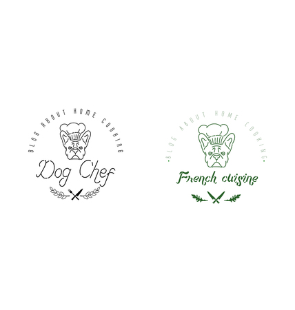 Set of icons with french bulldog and twigs. Nanoline styleのイラスト素材