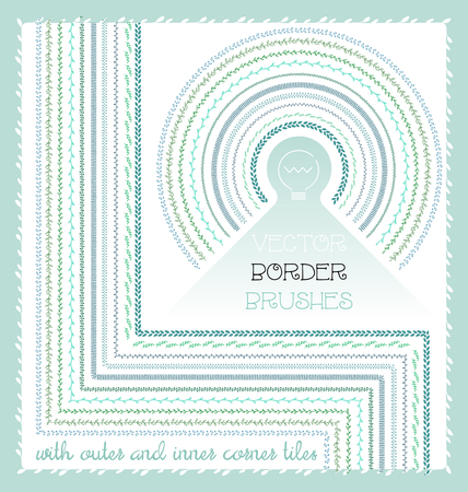 Hand drawn hipster floral and geometric border brushes with outer and inner corner tilesのイラスト素材