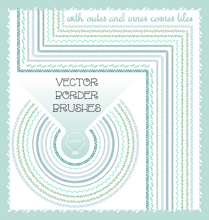 Hand drawn hipster floral and geometric border brushes with outer and inner corner tilesのイラスト素材
