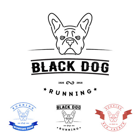 Set of logos with french bulldog and tape. Nanoline styleのイラスト素材