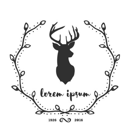 Hipster logo with silhouette of deer and twigs aroundのイラスト素材