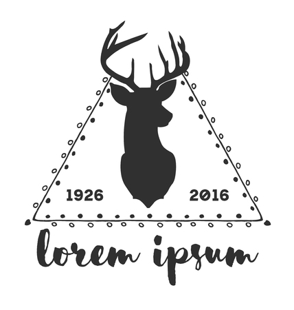 Hipster logo with silhouette of deer and twigs aroundのイラスト素材