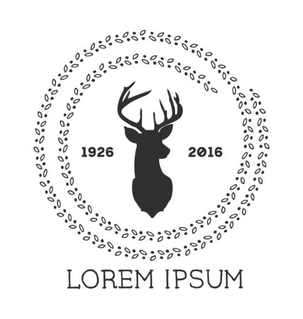 Hipster logo with silhouette of deer and twigs aroundのイラスト素材