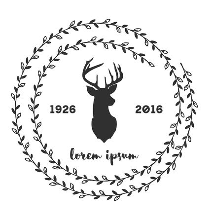 Hipster icon with silhouette of deer and twigs aroundのイラスト素材