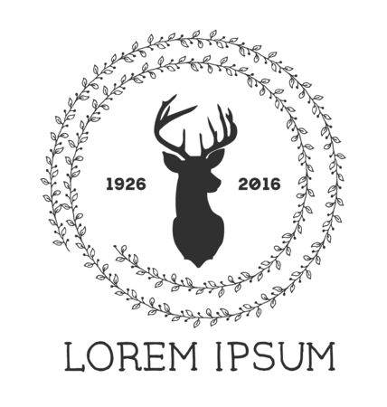 Hipster icon with silhouette of deer and twigs aroundのイラスト素材