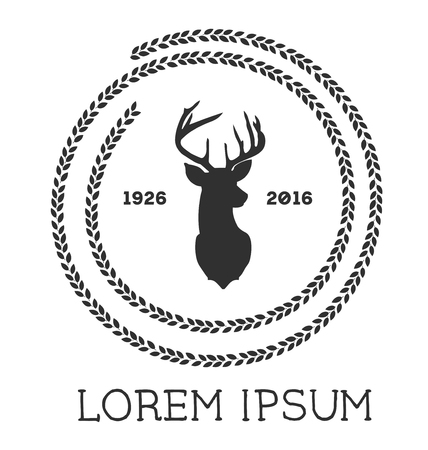 Hipster icon with silhouette of deer and twigs aroundのイラスト素材