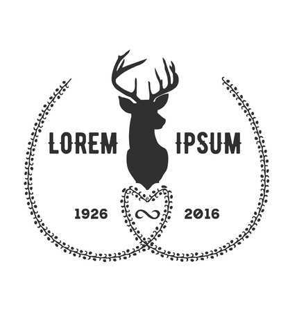 Hipster icon with silhouette of deer and twigs aroundのイラスト素材