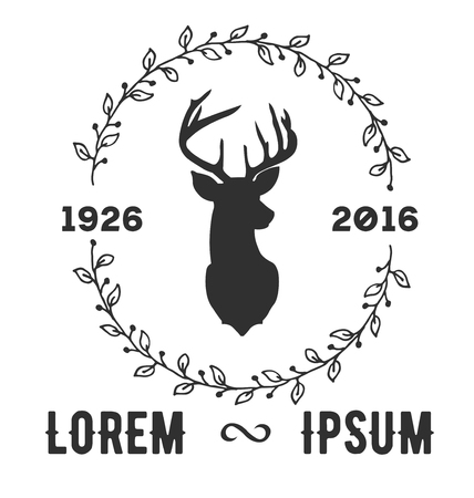 Hipster icon with silhouette of deer and twigs aroundのイラスト素材