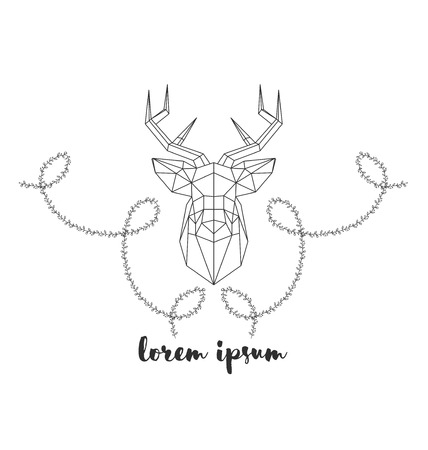 Hipster icon with silhouette of polygonal deer and twigs around.のイラスト素材