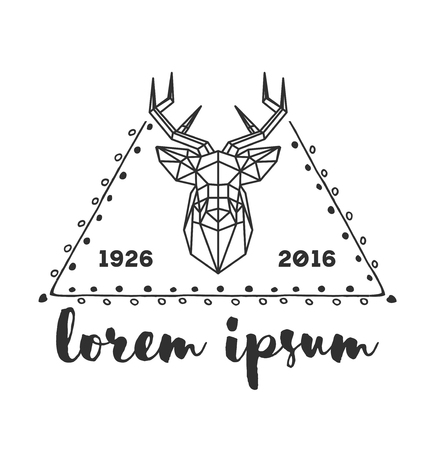 Hipster icon with silhouette of polygonal deer and twigs around.のイラスト素材
