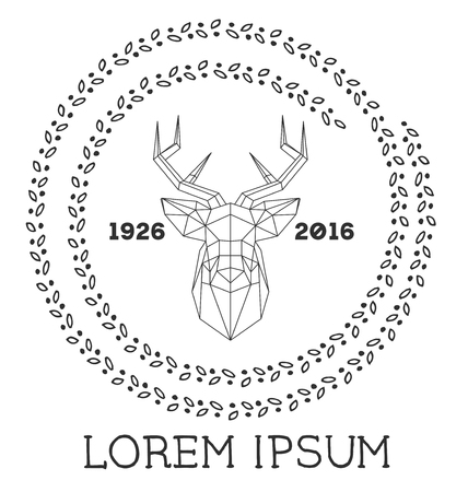 Hipster icon with silhouette of polygonal deer and twigs around.のイラスト素材