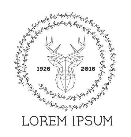 Hipster icon with silhouette of polygonal deer and twigs around.のイラスト素材