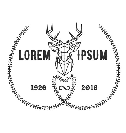 Hipster icon with silhouette of polygonal deer and twigs around.のイラスト素材