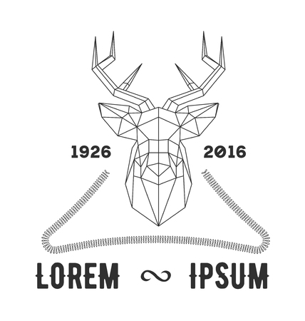 Hipster icon with silhouette of polygonal deer and twigs around.のイラスト素材