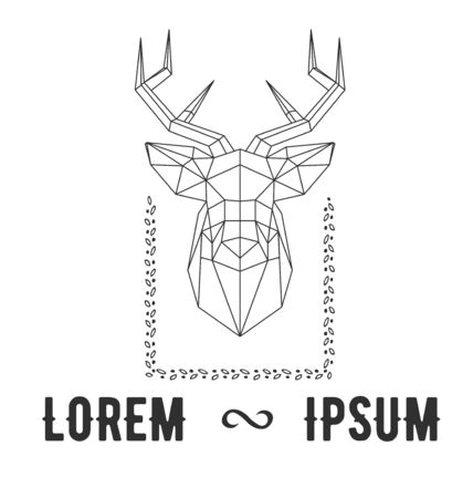 Hipster icon with silhouette of polygonal deer and twigs around.のイラスト素材