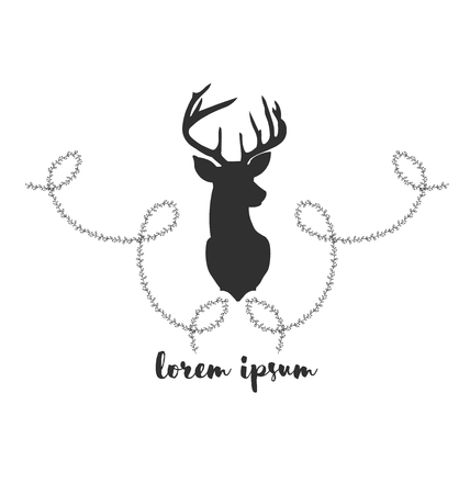 Hipster icon with silhouette of deer and twigs aroundのイラスト素材