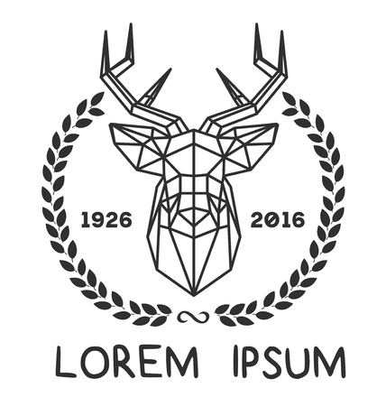 Hipster icon with silhouette of polygonal deer and twigs around.のイラスト素材