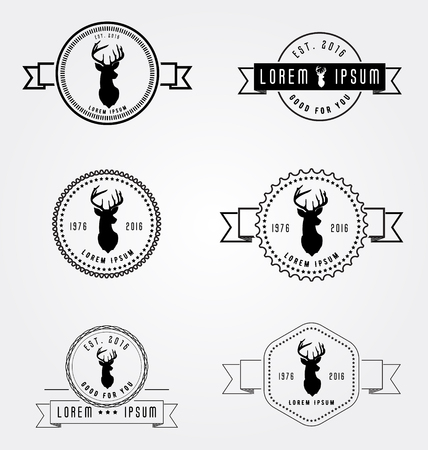 Set of badges labels hipster. Vector illustration deer head. Collection retro vintage emblem templates. Hand crafted drawn graphics for  elements, identity, labels, badges, objects.のイラスト素材