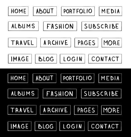 Hand drawn buttons. Template for design websites, apps and interface. Menu navigation bars collectionのイラスト素材