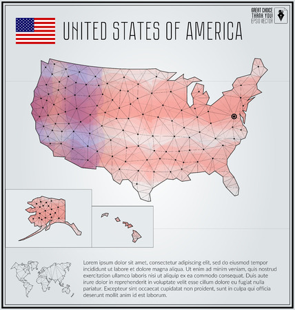 United States of America map in geometric polygonal style. Polygonal abstract world map. Vector illustration. USA flag. Washington pointerのイラスト素材