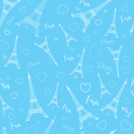 Eiffel tower, Paris, love. Seamless pattern with romantic hearts for invitations, clothing, travel, cards, designs products, bags and accessoriesのイラスト素材