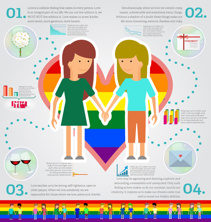 Love marriage couple of two women or girls  infographic setのイラスト素材