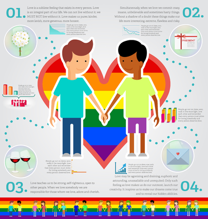 Love marriage couple of two men infographic set.のイラスト素材