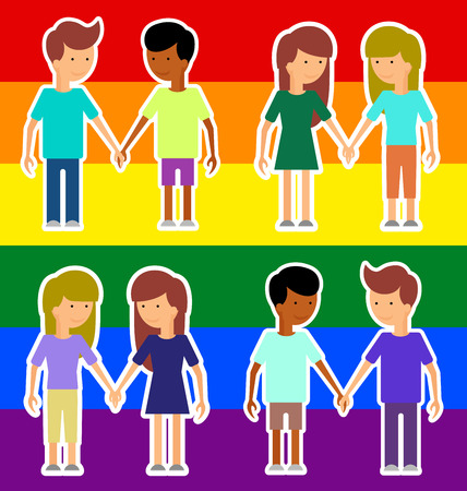 Love marriage couple of two women or girls and two men.のイラスト素材