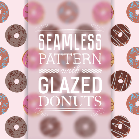 Seamless pattern with glazed donuts. Chocolate and pink colors.のイラスト素材