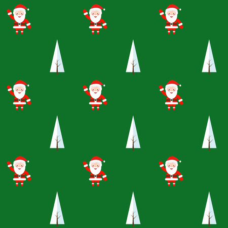 Seamless pattern with santa claus and christmas tree. Background for invitation, poster, greeting cards, wallpaper. New year holiday vector illustration. Flat styleのイラスト素材
