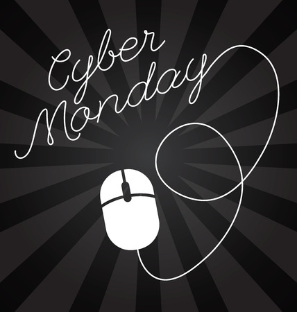 Cyber Monday lettering design, sales. Big sale, discount, advertising, marketing tag. Mouse icon, illustration, black backgroundのイラスト素材