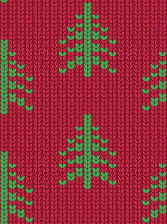 Christmas tree seamless knitted pattern. Green pixel images with red background.  illustrationのイラスト素材