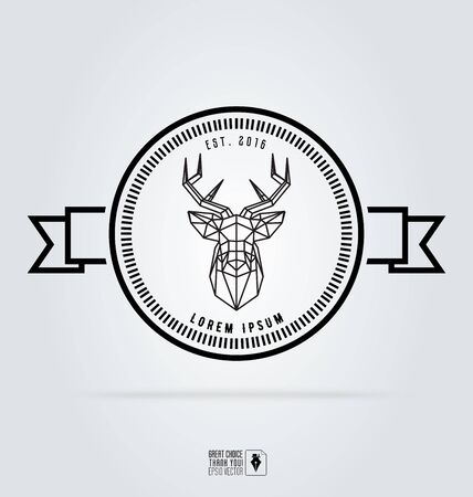 Badge labels hipster . illustration silhouette of polygonal deer head. Retro vintage emblem templates. Graphics for and elements, identity, labels, badges, objectsのイラスト素材