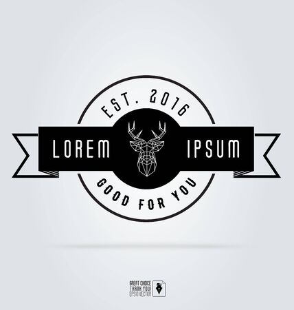 Badge labels hipster . illustration silhouette of polygonal deer head. Retro vintage emblem templates. Graphics for and elements, identity, labels, badges, objectsのイラスト素材