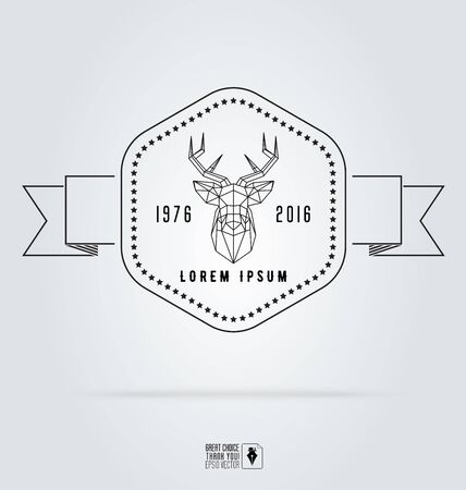 Badge labels hipster . illustration silhouette of polygonal deer head. Retro vintage emblem templates. Graphics for and elements, identity, labels, badges, objectsのイラスト素材