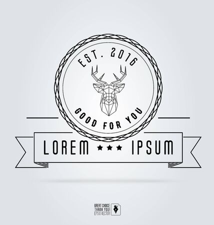 Badge labels hipster . illustration silhouette of polygonal deer head. Retro vintage emblem templates. Graphics for and elements, identity, labels, badges, objectsのイラスト素材