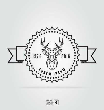 Badge labels hipster . illustration silhouette of polygonal deer head. Retro vintage emblem templates. Graphics for and elements, identity, labels, badges, objectsのイラスト素材