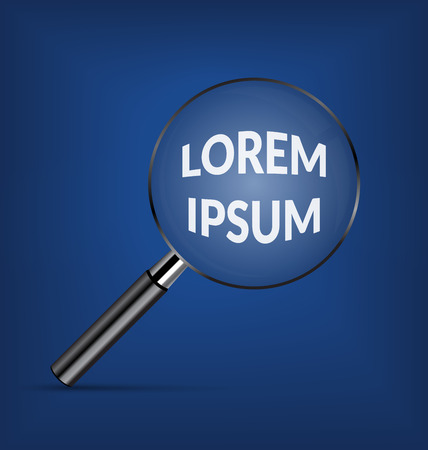 Letter under realistic magnifying glass or loupe on blue background. Illustration. Transparent Lens.のイラスト素材