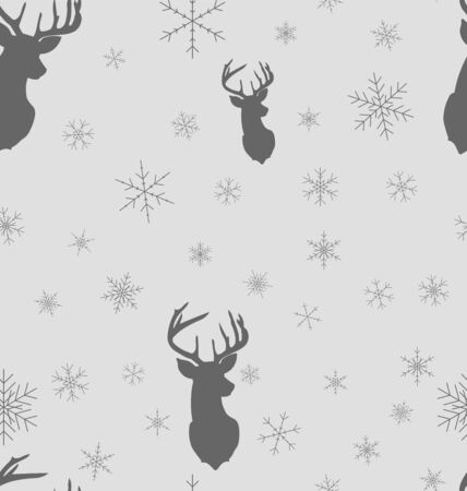 Christmas winter seamless pattern. Head deer silhouette of reindeer and snowflakes with background. illustration.のイラスト素材