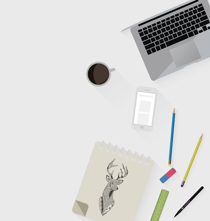 Working place in flat design. Constructor of your own work space. Vector illustration.のイラスト素材