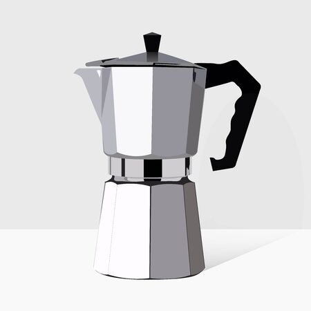 Traditional Italian style coffee maker. Vector realistic moka pot icon. Retro espresso machine symbol design. Vintage object 3d illustrationのイラスト素材
