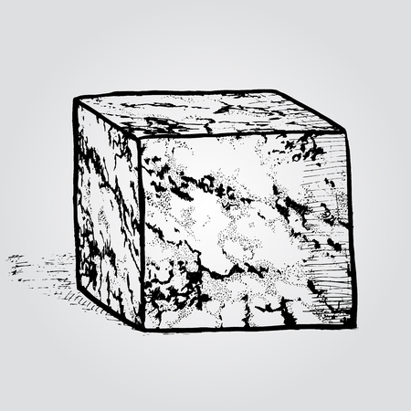 A marble stone cube. Hand drawn design element. Vintage vector illustrationのイラスト素材
