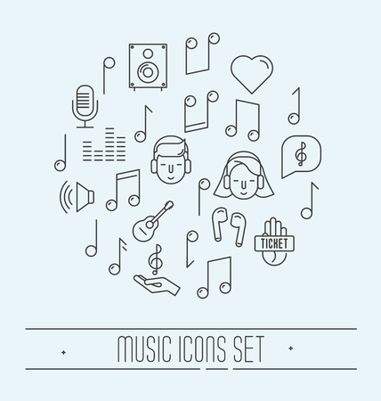 Music festival thin line icons set. Vector illustrationのイラスト素材